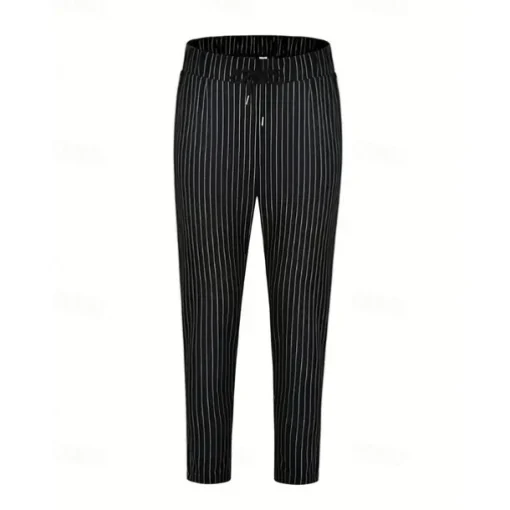 Men's Trousers Summer Pants Casual Pants Pocket Drawstring Elastic Waist Stripe Comfort Work Business Daily Fashion Classic Style Black Royal Blue Micro-elastic