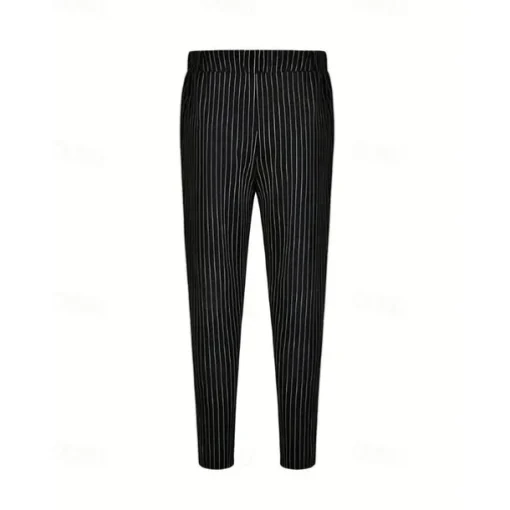 Men's Trousers Summer Pants Casual Pants Pocket Drawstring Elastic Waist Stripe Comfort Work Business Daily Fashion Classic Style Black Royal Blue Micro-elastic