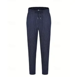 Men's Trousers Summer Pants Casual Pants Pocket Drawstring Elastic Waist Stripe Comfort Work Business Daily Fashion Classic Style Black Royal Blue Micro-elastic