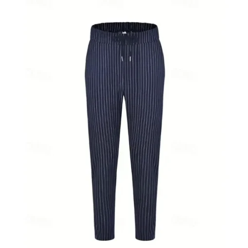 Men's Trousers Summer Pants Casual Pants Pocket Drawstring Elastic Waist Stripe Comfort Work Business Daily Fashion Classic Style Black Royal Blue Micro-elastic