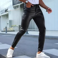Men's Trousers Summer Pants Faux Leather Shorts Pocket Plain Comfort Breathable Vacation Streetwear Stylish Athleisure Black