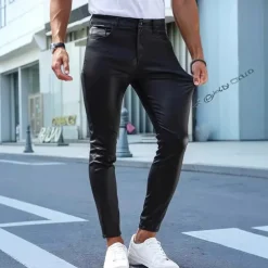 Men's Trousers Summer Pants Faux Leather Shorts Pocket Plain Comfort Breathable Vacation Streetwear Stylish Athleisure Black