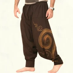 Men's Trousers Summer Pants Harem Pants Casual Pants Drawstring Elastic Waist Graphic Breathable Soft Casual Daily Holiday Streetwear Ethnic Style Black Blue Micro-elastic