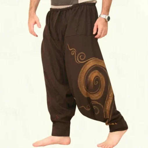 Men's Trousers Summer Pants Harem Pants Casual Pants Drawstring Elastic Waist Graphic Breathable Soft Casual Daily Holiday Streetwear Ethnic Style Black Blue Micro-elastic