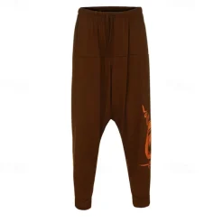 Men's Trousers Summer Pants Harem Pants Casual Pants Drawstring Elastic Waist Graphic Breathable Soft Casual Daily Holiday Streetwear Ethnic Style Black Blue Micro-elastic