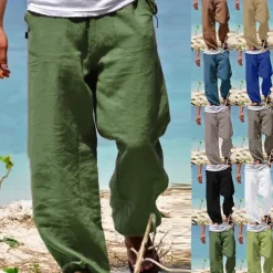 Men's Trousers Summer Pants Beach Pants Drawstring Elastic Waist Straight Leg Plain Comfort Yoga Daily Fashion Streetwear Navy Black