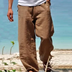 Men's Trousers Summer Pants Beach Pants Drawstring Elastic Waist Straight Leg Plain Comfort Yoga Daily Fashion Streetwear Navy Black