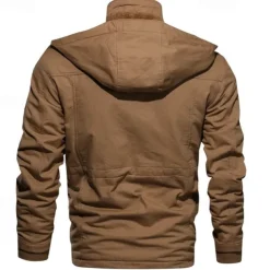 Men's Trucker Jacket Fleece Jacket Cargo Jacket Hoodie Jacket Vacation Daily Thermal Warm Pocket Fleece Fall & Winter Plain Fashion Streetwear Hooded Regular Black Brown Army Green Jacket