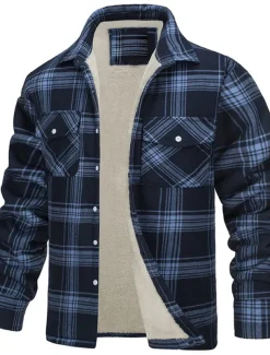 Men's Trucker Jacket Shirt Jacket Casual Jacket Shacket Outdoor Daily Wear Warm Fall Winter Plaid Fashion Streetwear Lapel Regular Black Wine Blue Orange Green Jacket