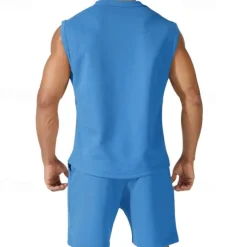 Men's T-shirt Suits 2 Pieces Outfits Tee & Shorts Short Sleeve Crew Neck Summer Plain Fashion Casual 2 Piece Vacation Daily Wear Going out Black White Red Top Tee for Men