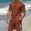Men's T-shirt Suits 2 Pieces Outfits Tee & Shorts Short Sleeve Crew Neck Summer Graphic Fashion Casual 2 Piece Vacation Daily Wear Going out Black White Brown Top Tee for Men