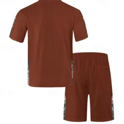 Men's T-shirt Suits 2 Pieces Outfits Tee & Shorts Short Sleeve Crew Neck Summer Graphic Fashion Casual 2 Piece Vacation Daily Wear Going out Black White Brown Top Tee for Men