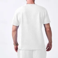 Men's T-shirt Suits 2 Pieces Outfits Tee & Shorts Short Sleeve Crew Neck Summer Plain Fashion Casual 2 Piece Jacquard Vacation Daily Wear Going out Black White Khaki Top Tee for Men