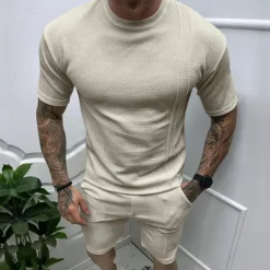 Men's T-shirt Suits 2 Pieces Outfits Tee & Shorts Short Sleeve Crew Neck Summer Plain Fashion Casual 2 Piece Vacation Daily Wear Going out Black White Royal Blue Top Tee for Men