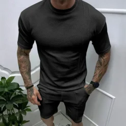 Men's T-shirt Suits 2 Pieces Outfits Tee & Shorts Short Sleeve Crew Neck Summer Plain Fashion Casual 2 Piece Vacation Daily Wear Going out Black White Royal Blue Top Tee for Men