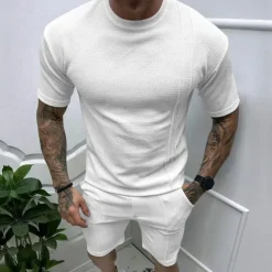 Men's T-shirt Suits 2 Pieces Outfits Tee & Shorts Short Sleeve Crew Neck Summer Plain Fashion Casual 2 Piece Vacation Daily Wear Going out Black White Royal Blue Top Tee for Men