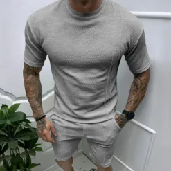 Men's T-shirt Suits 2 Pieces Outfits Tee & Shorts Short Sleeve Crew Neck Summer Plain Fashion Casual 2 Piece Vacation Daily Wear Going out Black White Royal Blue Top Tee for Men