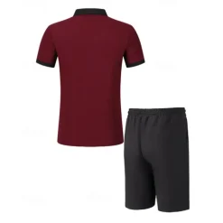 Men's T-shirt Suits 2 Pieces Outfits Tee & Shorts Short Sleeve Lapel Summer Color Block Fashion Casual Patchwork Pocket 2 Piece Vacation Daily Wear Going out Wine Dark Green khaki Top Tee for Men