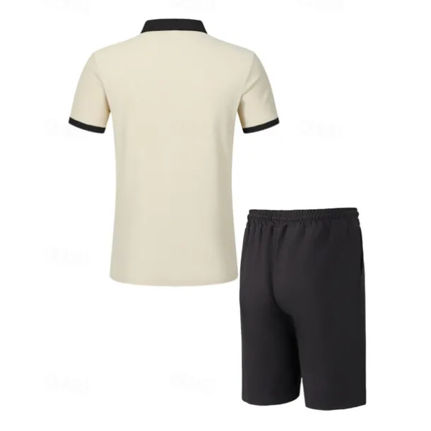 Men's T-shirt Suits 2 Pieces Outfits Tee & Shorts Short Sleeve Lapel Summer Color Block Fashion Casual Patchwork Pocket 2 Piece Vacation Daily Wear Going out Wine Dark Green khaki Top Tee for Men