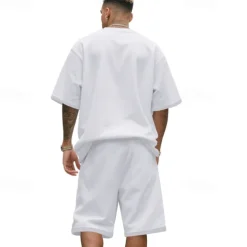 Men's T-shirt Suits 2 Pieces Outfits Tee & Shorts Short Sleeve Crew Neck Summer Plain Fashion Casual 2 Piece Vacation Daily Wear Going out Black White Navy Blue Top Tee for Men