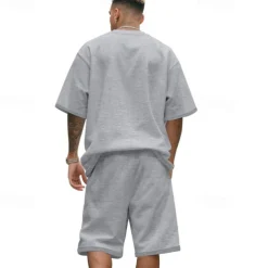 Men's T-shirt Suits 2 Pieces Outfits Tee & Shorts Short Sleeve Crew Neck Summer Plain Fashion Casual 2 Piece Vacation Daily Wear Going out Black White Navy Blue Top Tee for Men