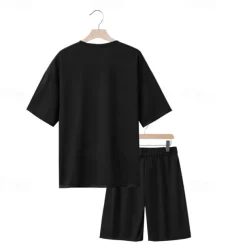 Men's T-shirt Suits 2 Pieces Outfits Tee & Shorts Short Sleeve Crew Neck Summer Plain Fashion Casual 2 Piece Vacation Daily Wear Going out Black White Navy Blue Top Tee for Men