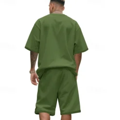 Men's T-shirt Suits 2 Pieces Outfits Tee & Shorts Short Sleeve Crew Neck Summer Plain Fashion Casual 2 Piece Vacation Daily Wear Going out Black White Navy Blue Top Tee for Men