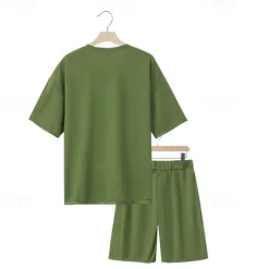 Men's T-shirt Suits 2 Pieces Outfits Tee & Shorts Short Sleeve Crew Neck Summer Plain Fashion Casual 2 Piece Vacation Daily Wear Going out Black White Navy Blue Top Tee for Men