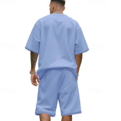 Men's T-shirt Suits 2 Pieces Outfits Tee & Shorts Short Sleeve Crew Neck Summer Plain Fashion Casual 2 Piece Vacation Daily Wear Going out Black White Navy Blue Top Tee for Men