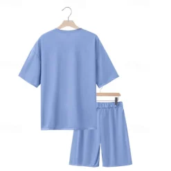 Men's T-shirt Suits 2 Pieces Outfits Tee & Shorts Short Sleeve Crew Neck Summer Plain Fashion Casual 2 Piece Vacation Daily Wear Going out Black White Navy Blue Top Tee for Men