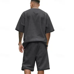 Men's T-shirt Suits 2 Pieces Outfits Tee & Shorts Short Sleeve Crew Neck Summer Plain Fashion Casual 2 Piece Vacation Daily Wear Going out Black White Navy Blue Top Tee for Men