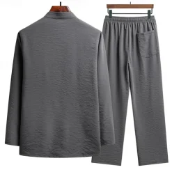 Men's T-shirt Suits Shirt and Pant Sets 2 Pieces Outfits Long Sleeve Standing Collar Spring & Fall Plain Fashion Chinese Style Casual 2 Piece Vacation Daily Wear Going out Black White Navy Blue Top