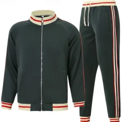 Men's T-shirt Suits Shirt and Pant Sets 2 Pieces Outfits Long Sleeve Stand Collar Summer Stripes Fashion Casual 2 Piece Vacation Daily Wear Going out Black Red Navy Blue Top Tee for Men