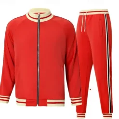Men's T-shirt Suits Shirt and Pant Sets 2 Pieces Outfits Long Sleeve Stand Collar Summer Stripes Fashion Casual 2 Piece Vacation Daily Wear Going out Black Red Navy Blue Top Tee for Men
