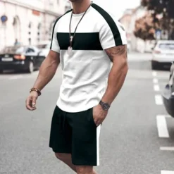 Men's T-shirt Suits Tracksuit Tennis Shirt Shorts and T Shirt Set Short Sleeve Crew Neck Spring & Summer Color Block Sports Fashion Designer 2 Piece Outdoor Street Casual Black White Yellow Top Tee