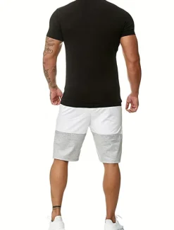 Men's T-shirt Suits Tracksuit Tennis Shirt Shorts and T Shirt Set Short Sleeves Crew Neck Summer Color Block Gymnatics Casual 2 Piece Vacation Daily Wear Activewear Yellow Red Blue Top Tee for Men