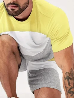 Men's T-shirt Suits Tracksuit Tennis Shirt Shorts and T Shirt Set Short Sleeves Crew Neck Summer Color Block Gymnatics Casual 2 Piece Vacation Daily Wear Activewear Yellow Red Blue Top Tee for Men