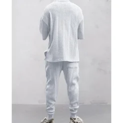 Men's T-shirt Suits Tracksuit Tennis Shirt Tees and Drawstring Long Pants 3/4-Length Sleeve V Neck Spring & Fall Plain Gymnatics Casual 2 Piece Knitting Vacation Daily Wear Activewear Black White