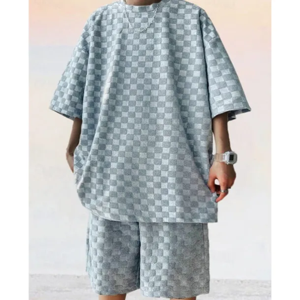 Men's T-shirt Suits Tracksuit Tennis Shirt Shorts and T Shirt Set Short Sleeves Crew Neck Summer Plaid Plain Gymnatics Casual 2 Piece Vacation Daily Wear Activewear Black White Gray Top Tee for Men