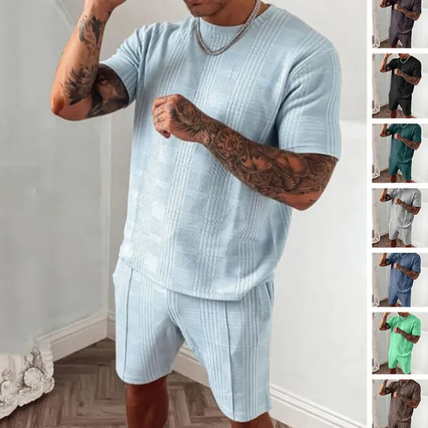 Men's T-shirt Suits Tracksuit Tennis Shirt Shorts and T Shirt Set Short Sleeves Crew Neck Summer Plaid Gymnatics Casual 2 Piece Vacation Daily Wear Activewear Black Blue Dark Green Top Tee for Men