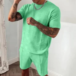 Men's T-shirt Suits Tracksuit Tennis Shirt Shorts and T Shirt Set Short Sleeves Crew Neck Summer Plaid Gymnatics Casual 2 Piece Vacation Daily Wear Activewear Black Blue Dark Green Top Tee for Men