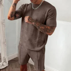 Men's T-shirt Suits Tracksuit Tennis Shirt Shorts and T Shirt Set Short Sleeves Crew Neck Summer Plaid Gymnatics Casual 2 Piece Vacation Daily Wear Activewear Black Blue Dark Green Top Tee for Men