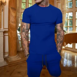 Men's T-shirt Suits Tracksuit Tennis Shirt Shorts and T Shirt Set Short Sleeve Crew Neck Spring & Summer Solid Color Sports Fashion Designer 2 Piece Outdoor Street Casual Black White Pink Top Tee for