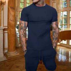 Men's T-shirt Suits Tracksuit Tennis Shirt Shorts and T Shirt Set Short Sleeve Crew Neck Spring & Summer Solid Color Sports Fashion Designer 2 Piece Outdoor Street Casual Black White Pink Top Tee for