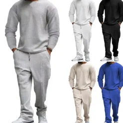 Men's T-shirt Suits Tracksuit Tennis Shirt Tees and Drawstring Long Pants Long Sleeve Crew Neck Spring & Fall Plain Gymnatics Casual 2 Piece Vacation Daily Wear Activewear Black White Royal Blue Top