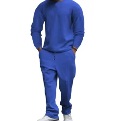 Men's T-shirt Suits Tracksuit Tennis Shirt Tees and Drawstring Long Pants Long Sleeve Crew Neck Spring & Fall Plain Gymnatics Casual 2 Piece Vacation Daily Wear Activewear Black White Royal Blue Top