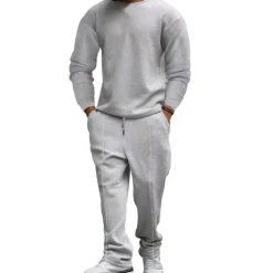 Men's T-shirt Suits Tracksuit Tennis Shirt Tees and Drawstring Long Pants Long Sleeve Crew Neck Spring & Fall Plain Gymnatics Casual 2 Piece Vacation Daily Wear Activewear Black White Royal Blue Top