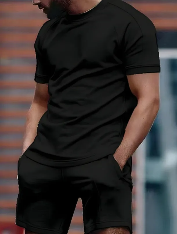 Men's T-shirt Suits Tracksuit Tennis Shirt Shorts and T Shirt Set Short Sleeves Crew Neck Summer Plain Gymnatics Casual 2 Piece Vacation Daily Wear Activewear Black White Red Top Tee for Men