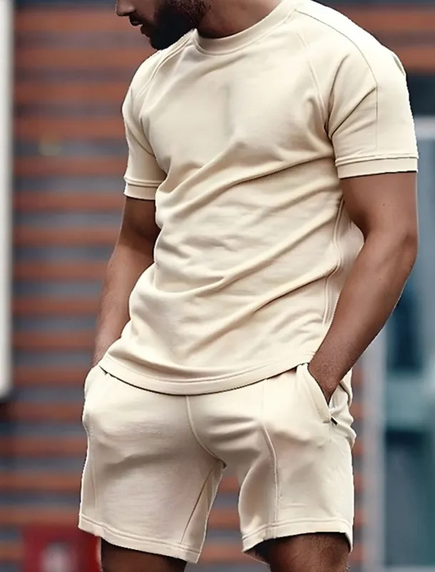 Men's T-shirt Suits Tracksuit Tennis Shirt Shorts and T Shirt Set Short Sleeves Crew Neck Summer Plain Gymnatics Casual 2 Piece Vacation Daily Wear Activewear Black White Red Top Tee for Men