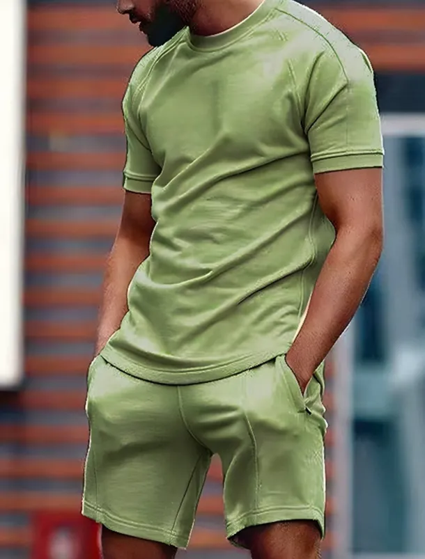 Men's T-shirt Suits Tracksuit Tennis Shirt Shorts and T Shirt Set Short Sleeves Crew Neck Summer Plain Gymnatics Casual 2 Piece Vacation Daily Wear Activewear Black White Red Top Tee for Men